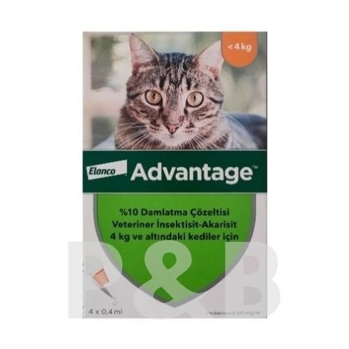 Advantage < 4 Kg Kediler İçin  0.4 Ml (1 Kutu 4 Pipet İçerir)SKT:2027