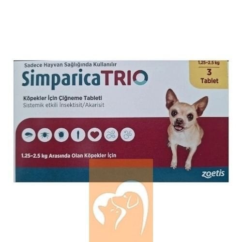 Simparica Trio 1.3 - 2.5 Kg Arası Köpekler İçin İç Dış Parazit Tableti ( 1 Kutu 3 Tablet İçerir )SKT:02.2027