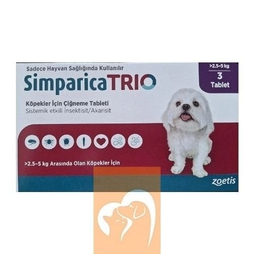 Simparica Trio 2.5 - 5 Kg Arası Köpekler İçin İç Dış Parazit Tablet ( 1 Kutu 3 Tablet İçerir )SKT:02.2027