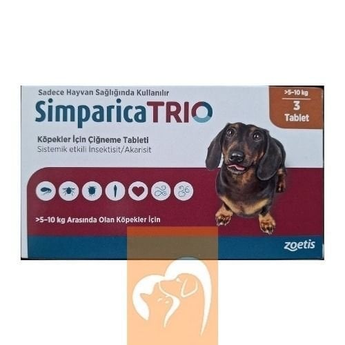 Simparica Trio 5 - 10 Kg Arası Köpekler İçin İç Dış Parazit Tableti ( 1 Kutu 3 Tablet İçerir ) SKT :12.2026