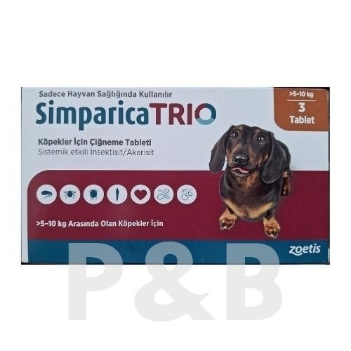 Simparica Trio 5 - 10 Kg Arası Köpekler İçin İç Dış Parazit Tableti ( 1 Kutu 3 Tablet İçerir ) SKT :12.2026