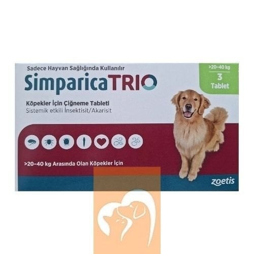 Simparica Trio 20-40  Kg Arası Köpekler İçin İç Dış Parazit Tableti ( 1 Kutu 3 Tablet İçerir )SKT:02.2027