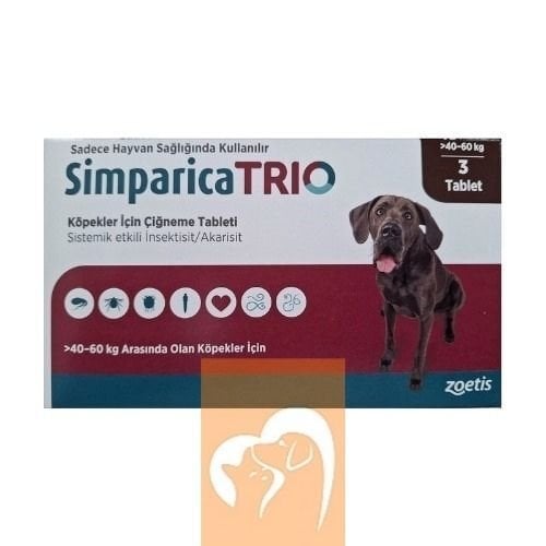 Simparica Trio 40-60  Kg Arası Köpekler İçin İç Dış Parazit Tableti ( 1 Kutu 3 Tablet İçerir )SKT:07.2027