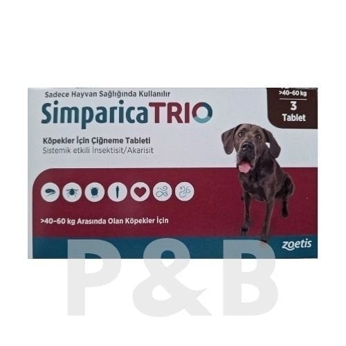 Simparica Trio 40-60  Kg Arası Köpekler İçin İç Dış Parazit Tableti ( 1 Kutu 3 Tablet İçerir )SKT:07.2027